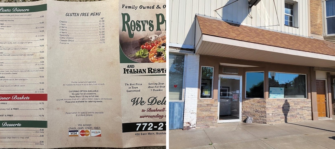 Rosy's Pizza Menu