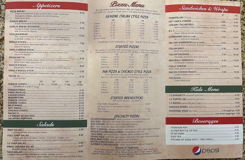 Rosy's Pizza Menu image 1